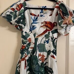 FARM Rio Tropical Parrot Puff Sleeve Dress